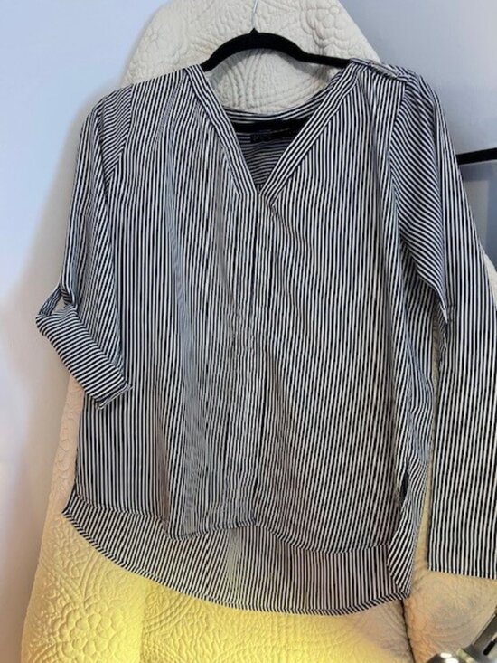 Zara Navy and White Striped Shirt - Picture 1 of 9